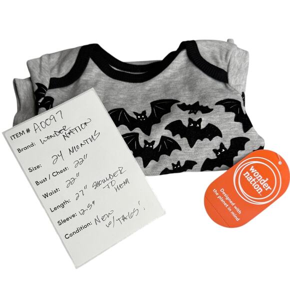 Wonder Nation BABY SLEEPER 24 Months Halloween Bats Coveralls Gray Black NWT - Picture 6 of 7
